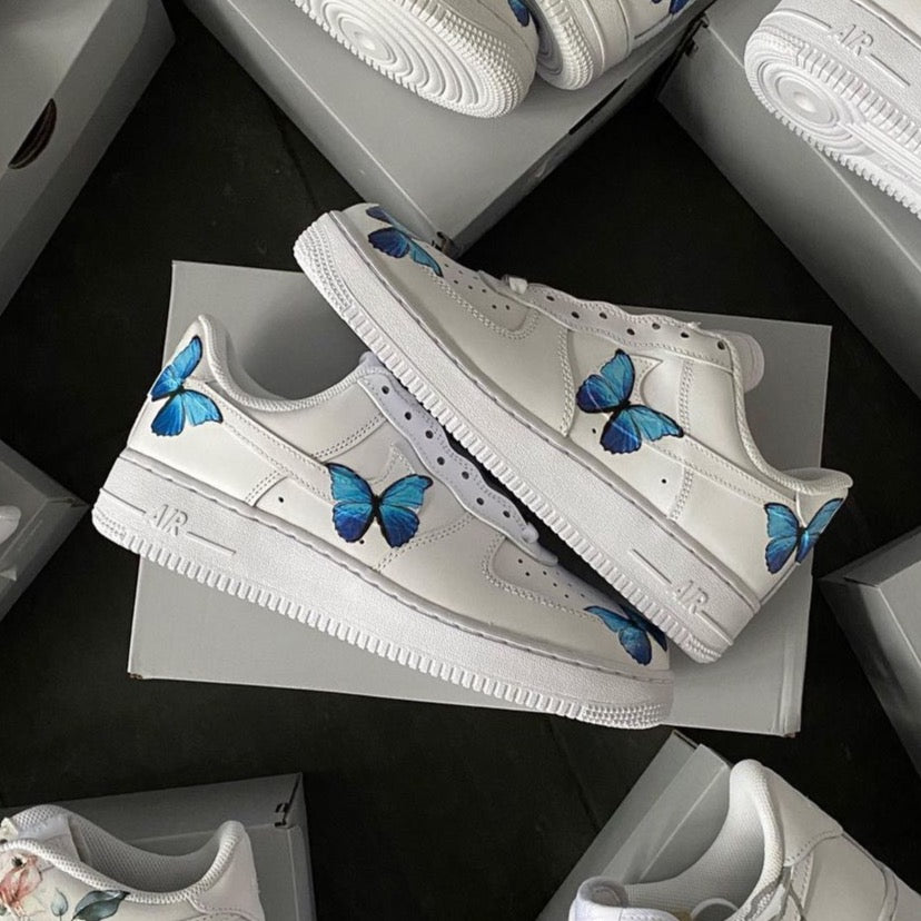 NIKE AIR FORCE 1 with "BLUE BUTTERFLY PRINT DESIGN" - NOVEL Aaron Schröer-High Quality Custom Sneaker