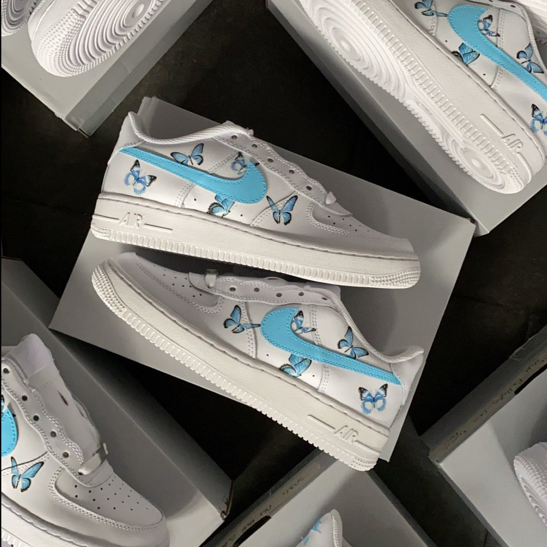 NIKE AIR FORCE 1 with "BLUE PASTEL BUTTERFLIES DESIGN" - NOVEL Aaron Schröer-High Quality Custom Sneaker