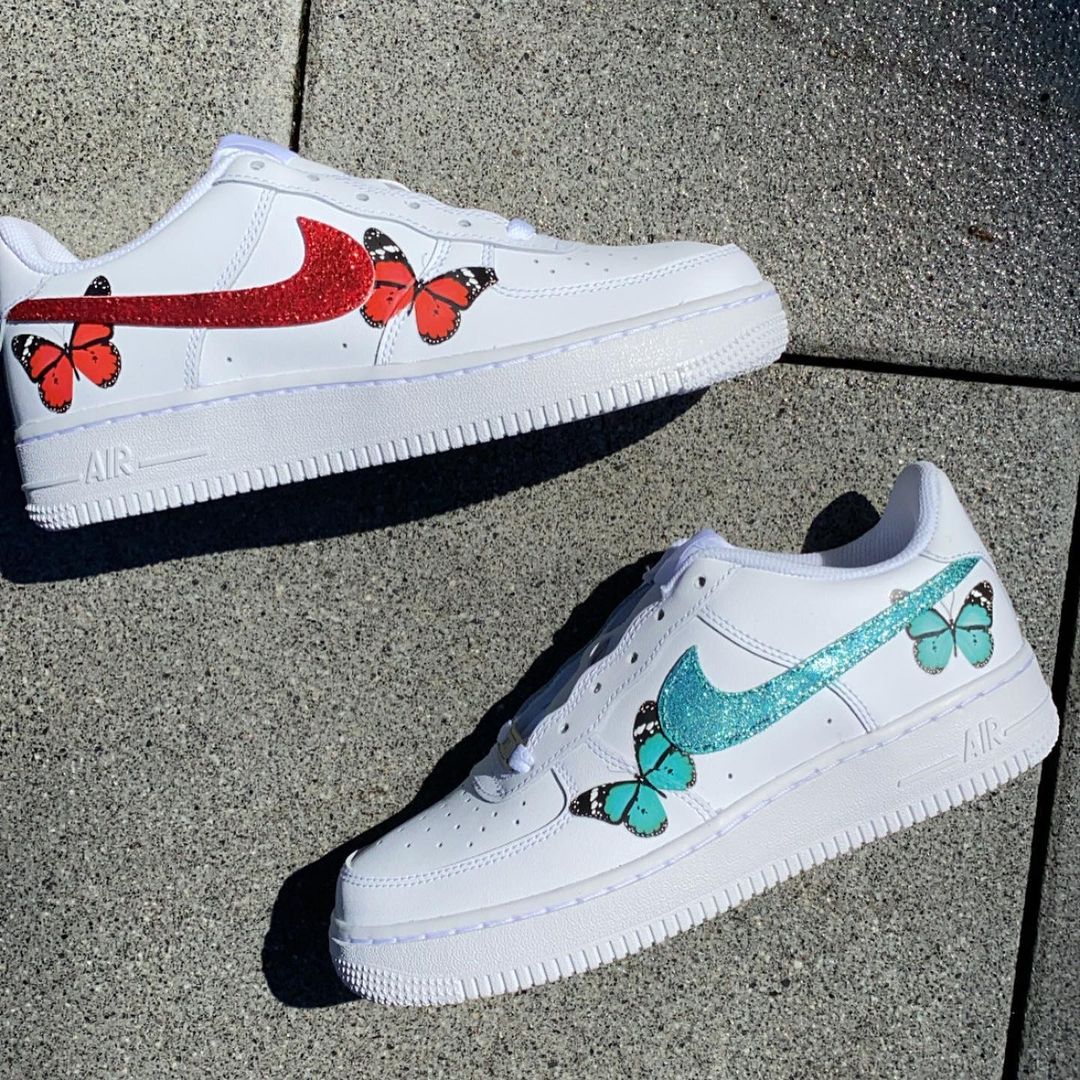 NIKE AIR FORCE 1 with "GLITTER BUTTERFLY DESIGN" - NOVEL Aaron Schröer-High Quality Custom Sneaker