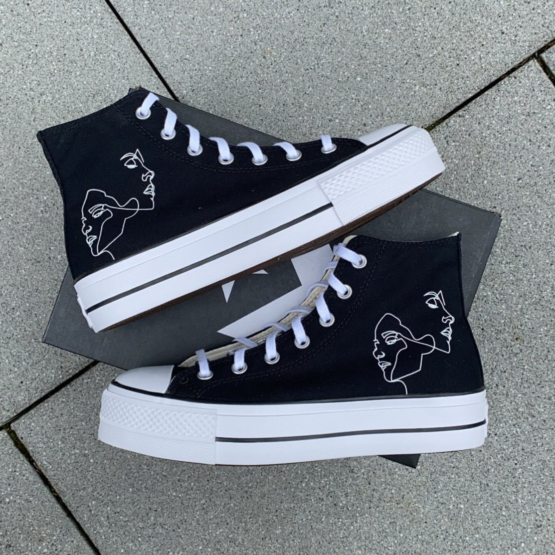FACE OUTLINE Black Converse All Star Platform (Custom Design) - NOVEL Aaron Schröer-High Quality Custom Sneaker