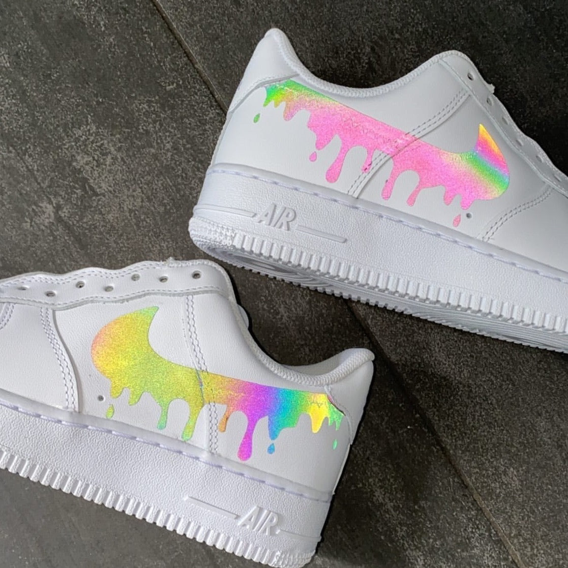 Nike Air Force 1 Custom Shoes Black Multicolor Drip Swoosh Sneakers All  Sizes,  in 2023