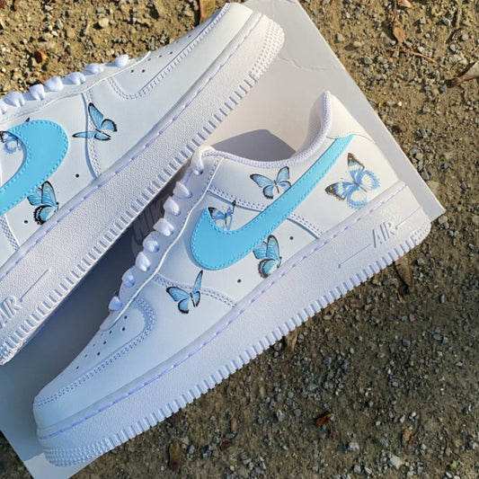 NIKE AIR FORCE 1 with "BLUE PASTEL BUTTERFLIES DESIGN" - NOVEL Aaron Schröer-High Quality Custom Sneaker