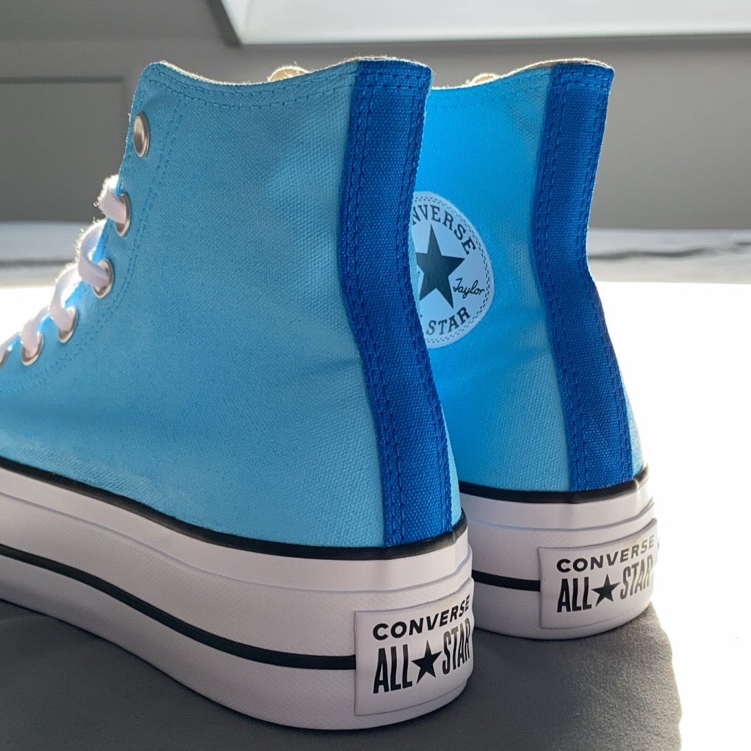 BLUE PASTEL CONVERSE ALL STAR PLATFORM (with motive) - NOVEL Aaron Schröer-High Quality Custom Sneaker