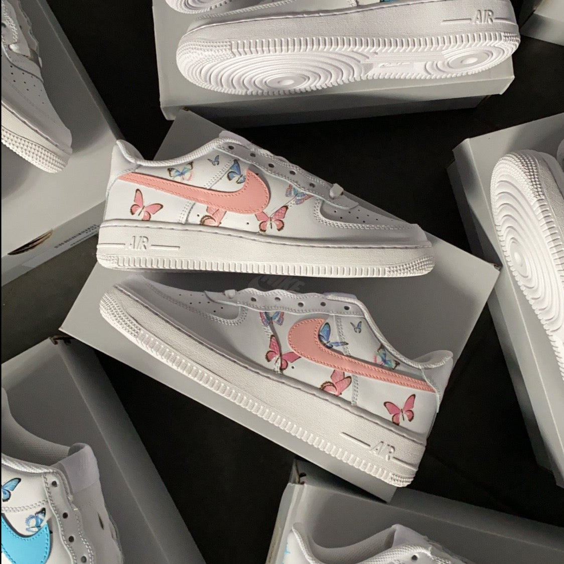 NIKE AIR FORCE 1 with "PINK PASTEL BUTTERFLIES DESIGN" - NOVEL Aaron Schröer-High Quality Custom Sneaker