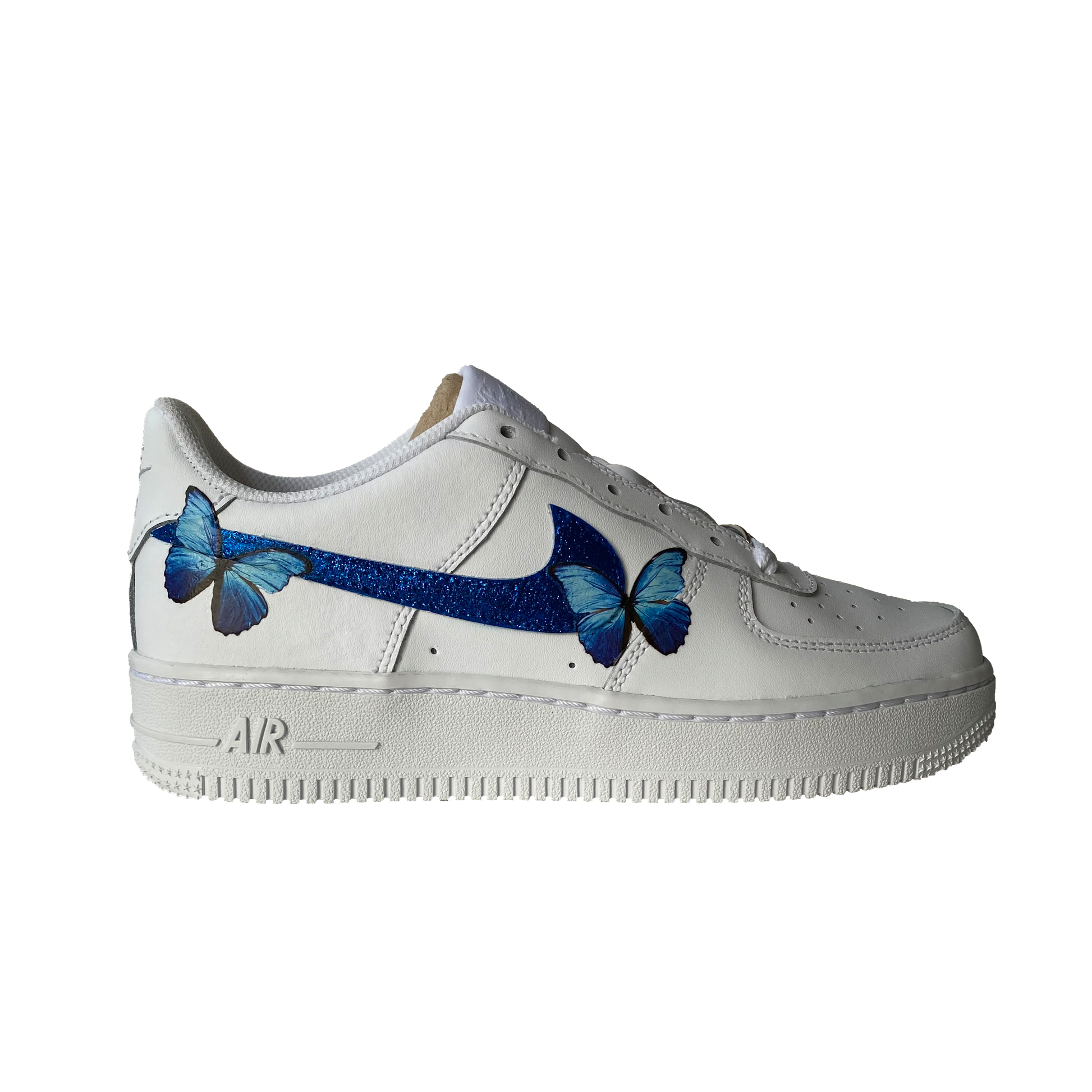 NIKE AIR FORCE 1 with "BLUE GLITTER BUTTERFLY DESIGN" - NOVEL Aaron Schröer-High Quality Custom Sneaker