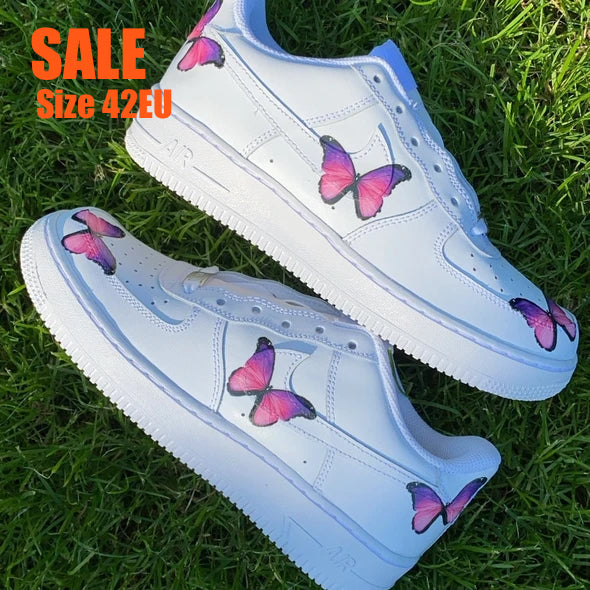 SALE NIKE AIR FORCE 1 with "PINK BUTTERFLY PRINT DESIGN" - NOVEL Aaron Schröer-High Quality Custom Sneaker